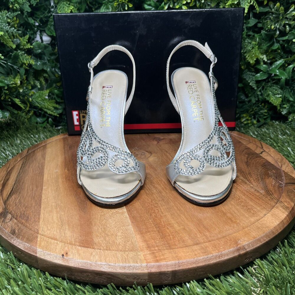 E! Live‎ From The Red Carpet Heels Women’s 8.5 Silver Dress Bridal Sandals 1662 - Picture 6 of 16